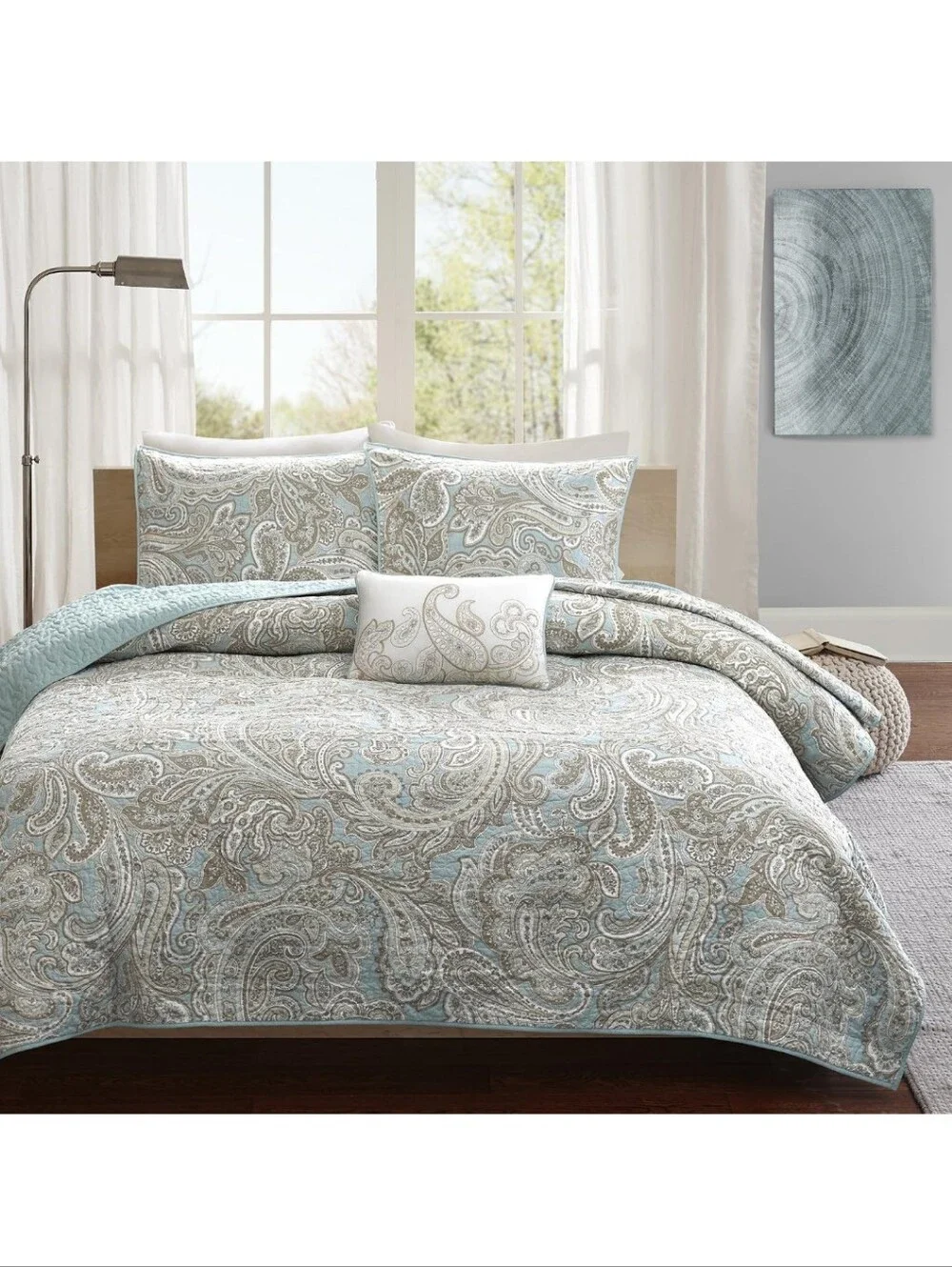 Madison Park Pure Ronan 100% Cotton Quilt Set - Casual Paisley Design,full/queen